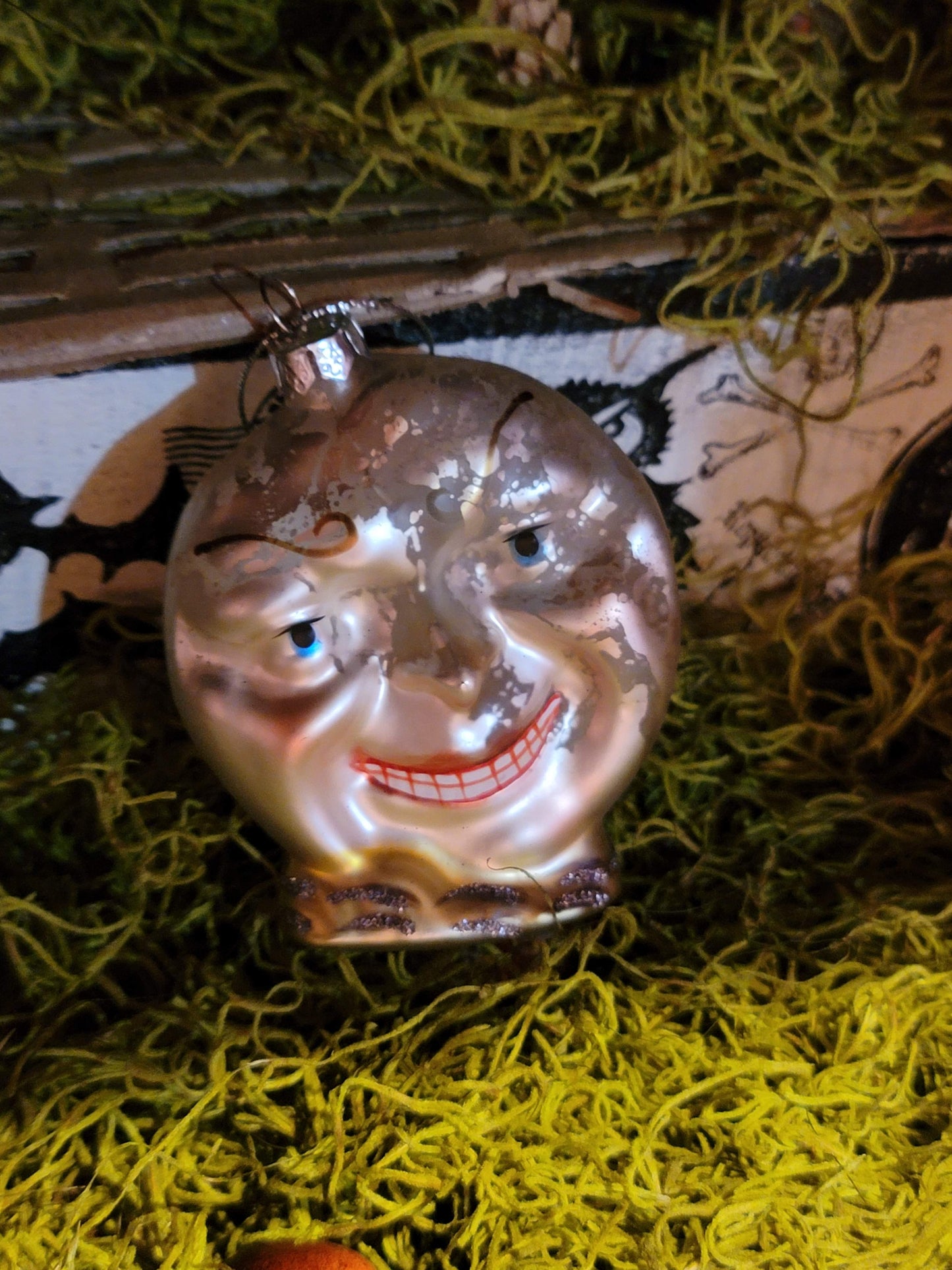 Vintage Victorian Style Man in the Moon Mercury Glass Ornament