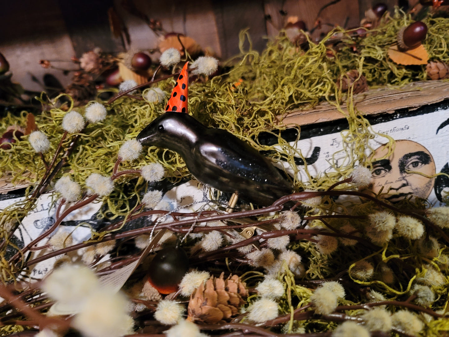 Vintage Halloween Style Raven Witch Crow Mercury Ornament KD Vintage