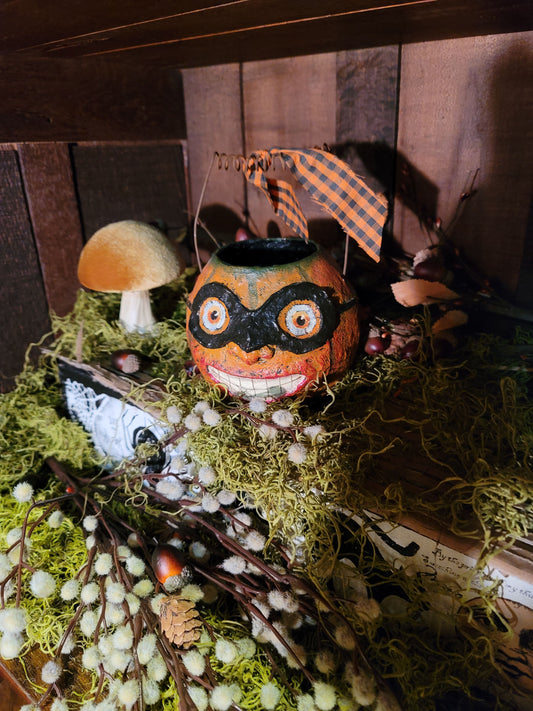 Vintage Halloween Style Pumpkin Flying Ace Candy Bucket