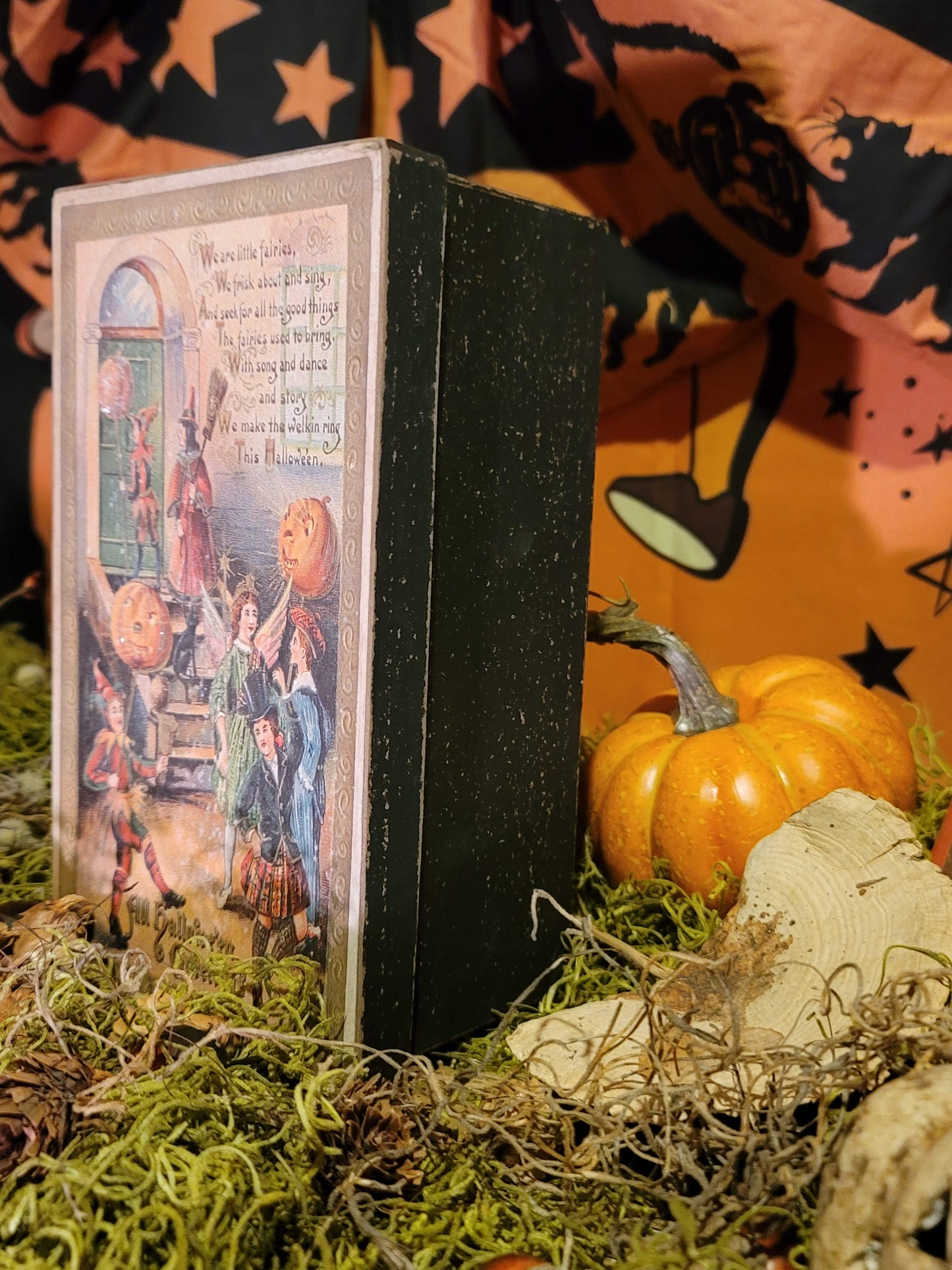 Vintage Halloween Style Postcard Glittered Witch Jesters Artist Box