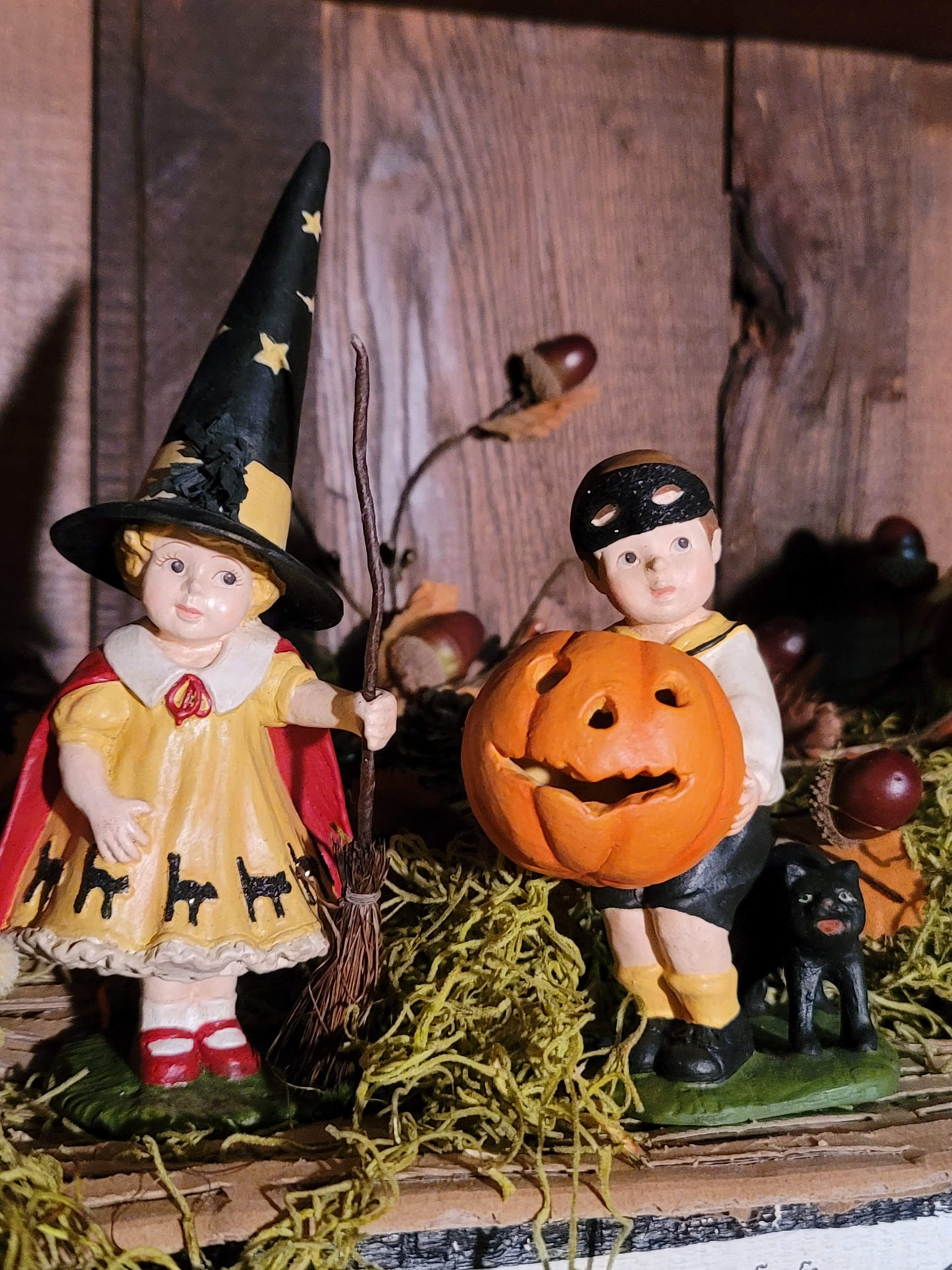 Vintage Halloween Style Postcard Bethany Lowe Witch Girl and Boy with Pumpkin Set