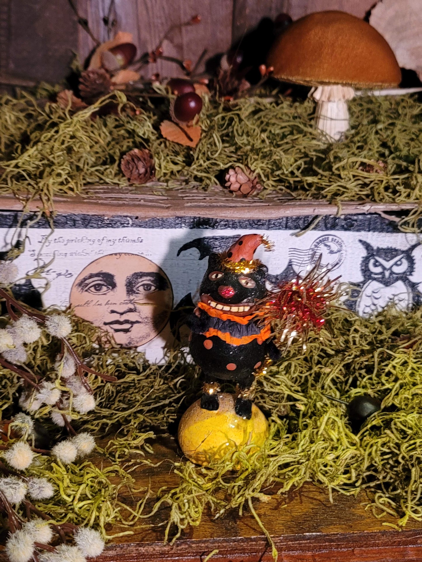 Vintage Halloween Black Cat Witch Trick or Treater with Wand