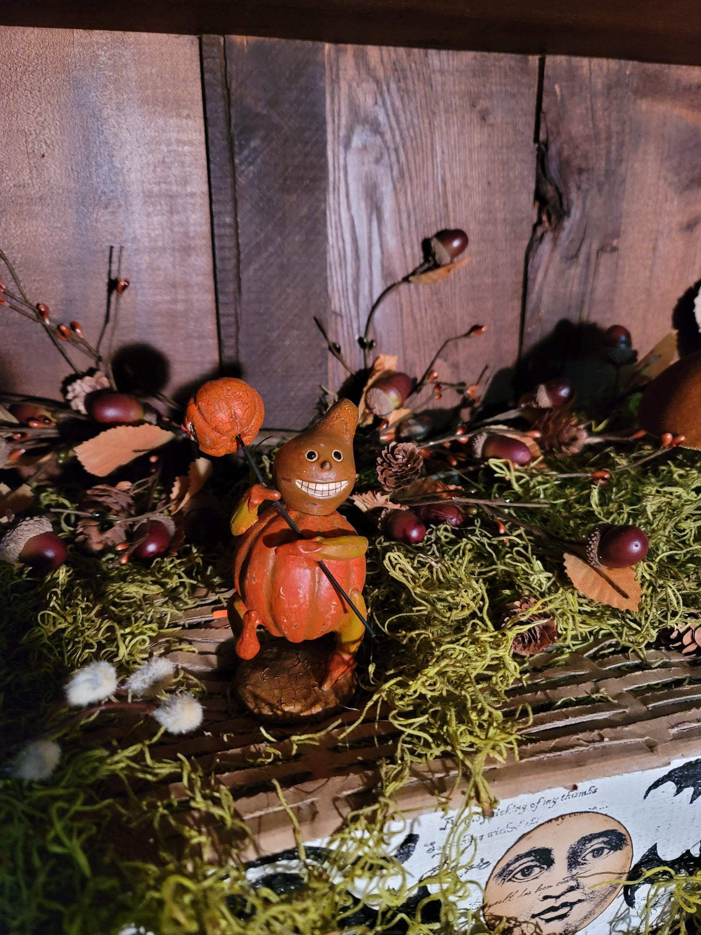 Vintage Halloween Silver Willow Pumpkin Gourd with Stick Pumpkin Figurine