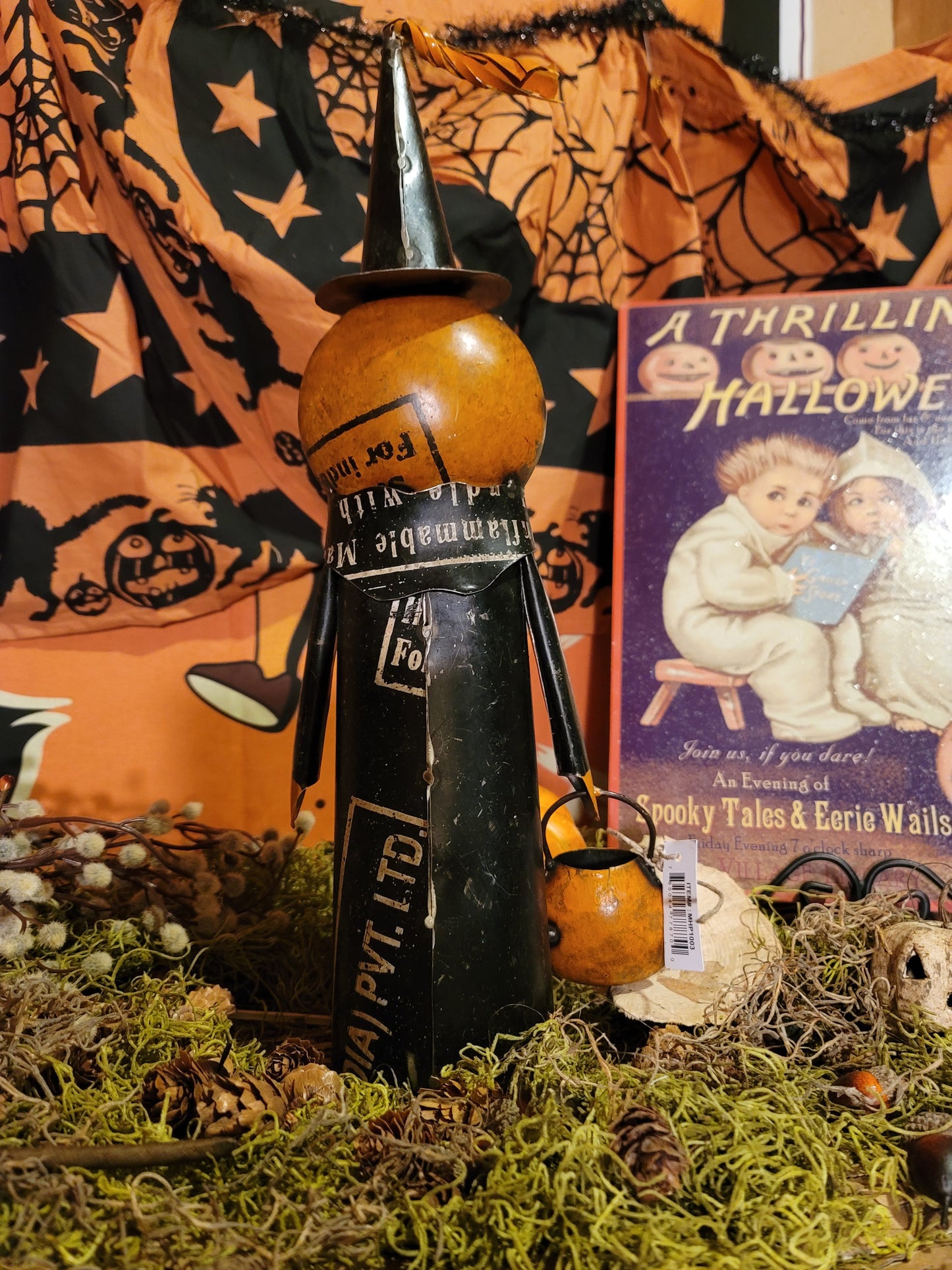 Vintage Halloween Pumpkin Witch with Pumpkin Bucket Figurine