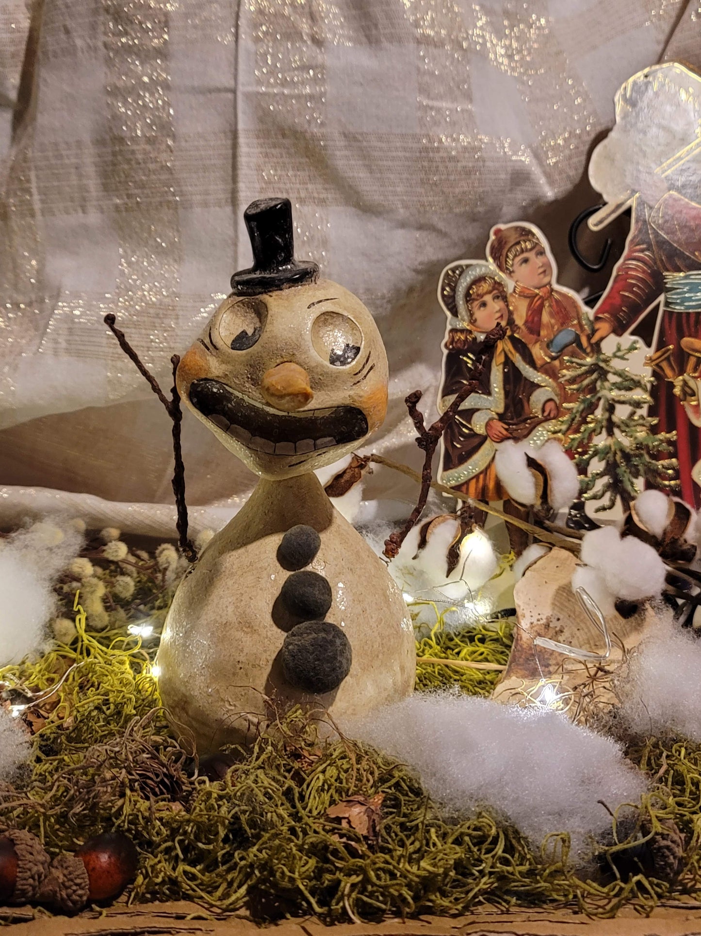 Vintage Whimsy Halloween Christmas Silver Willow RARE Snowman Bobble Head Figurine
