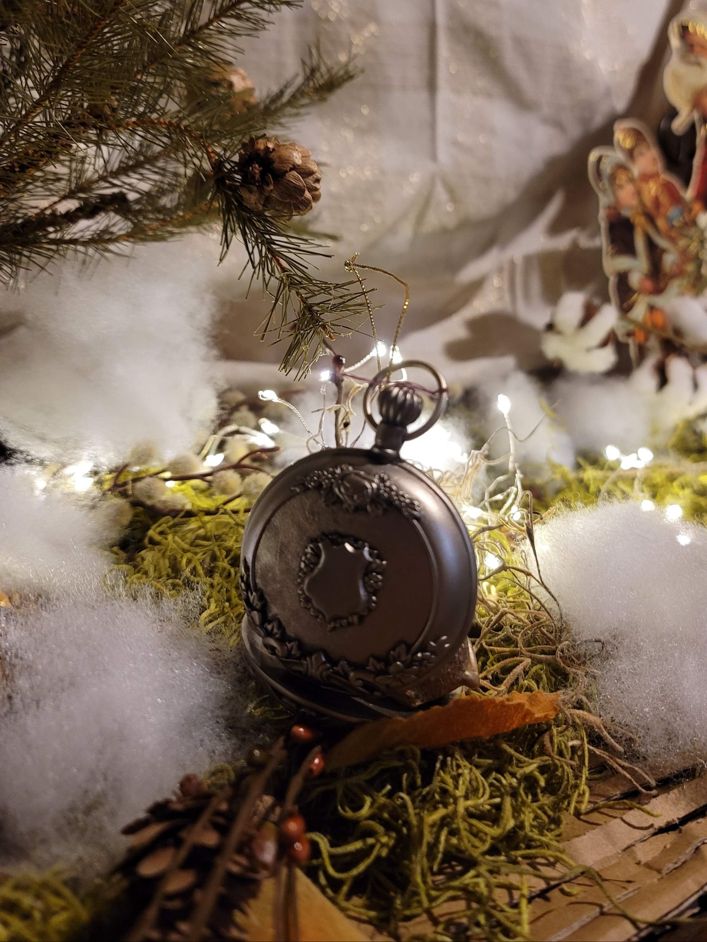 Vintage Victorian Christmas Sleepy Mouse Pocket Watch Ornament