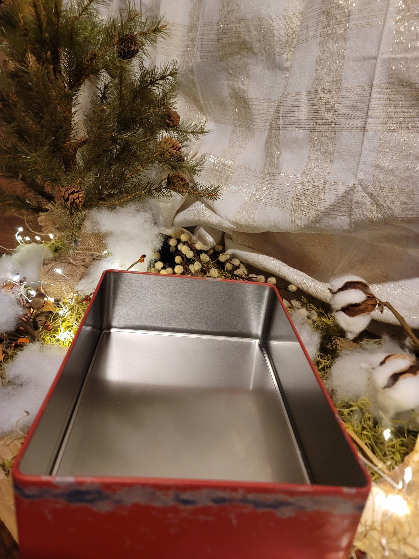 Vintage Victorian Christmas Postcard Santa and Child Metal Cookie Storage Container