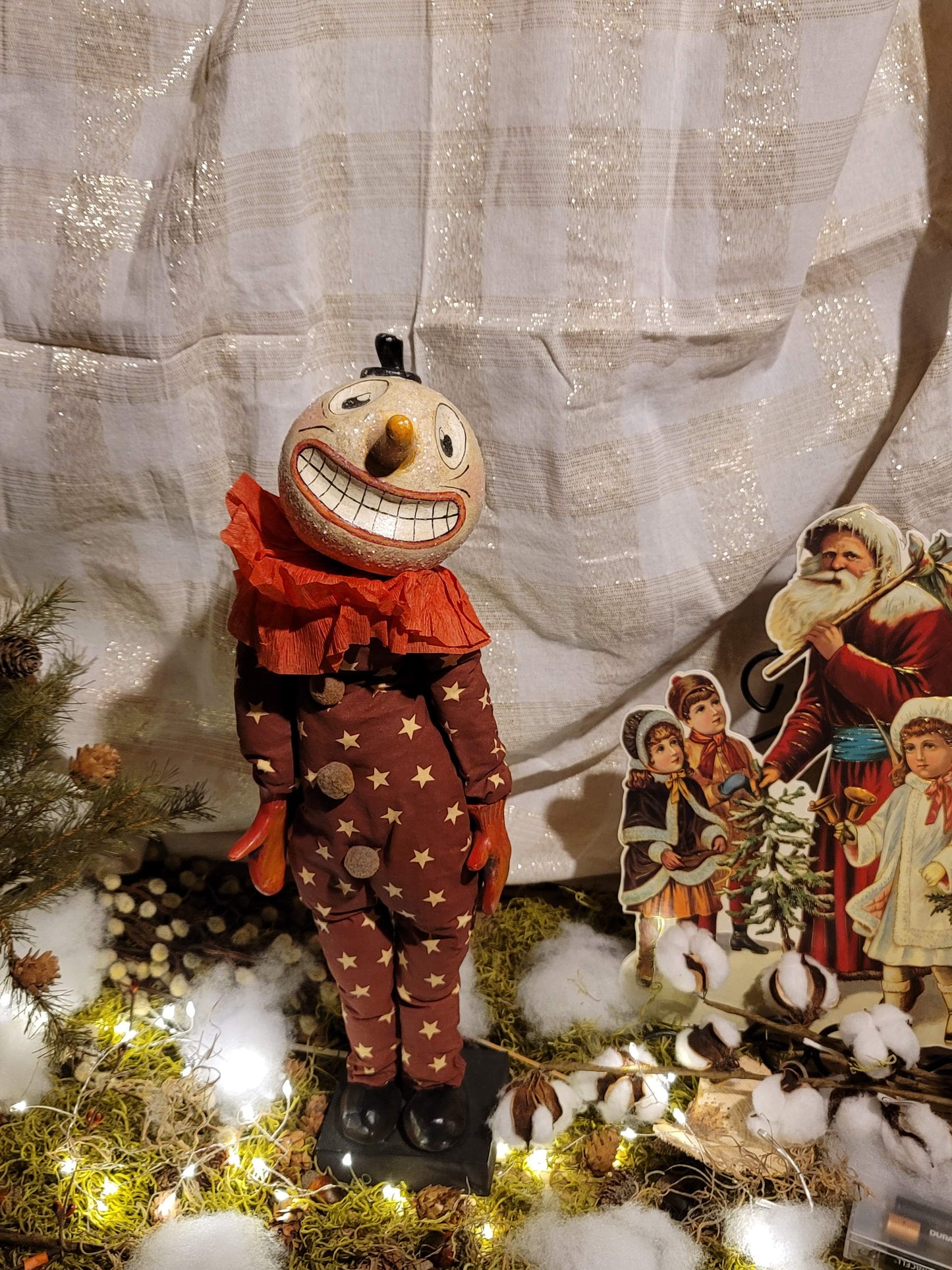 Vintage Halloween Christmas Circus Clown Silver Willow Snowman Figurine