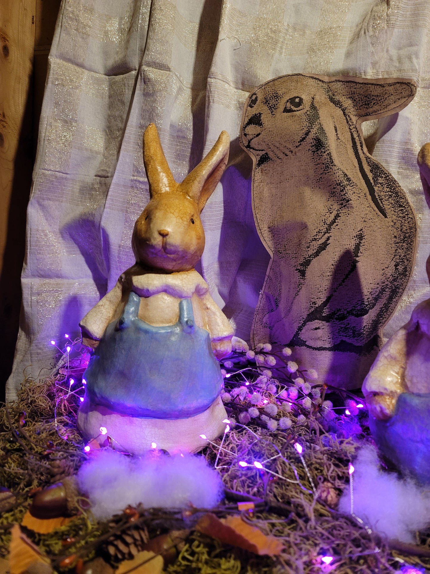 Victorian Easter Postcard Style Rabbit Figurine Pair