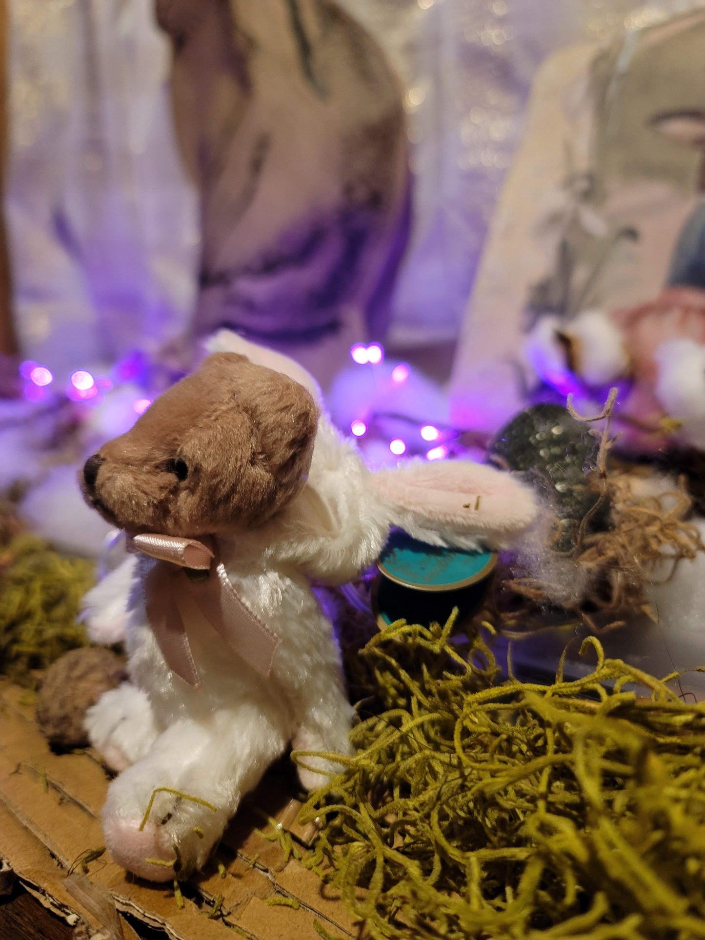Bearington Stuffed Easter Bear in Either White or Pink Bunny Suit with Movable Limbs Ornament