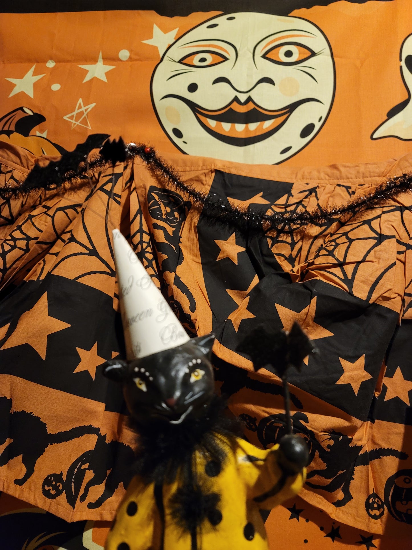 Vintage Halloween Style Nicol Sayre Black Cat Witch Pumpkin with Wand