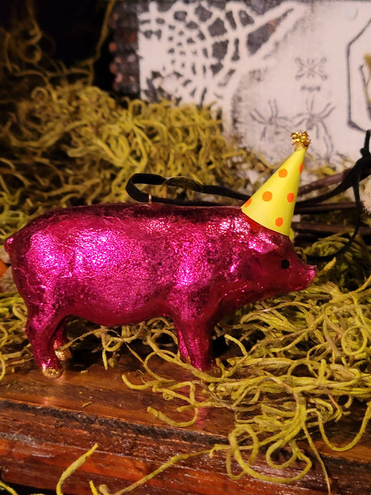 Whimsy Circus Hot Pink Party Pig with Hat Ornament