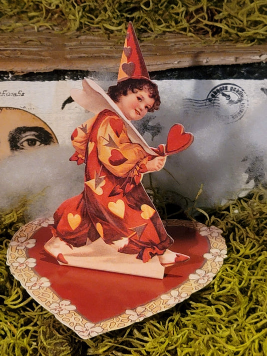 Vintage Victorian Style Valentine Love Cupid Clown Pop Up Standing Card