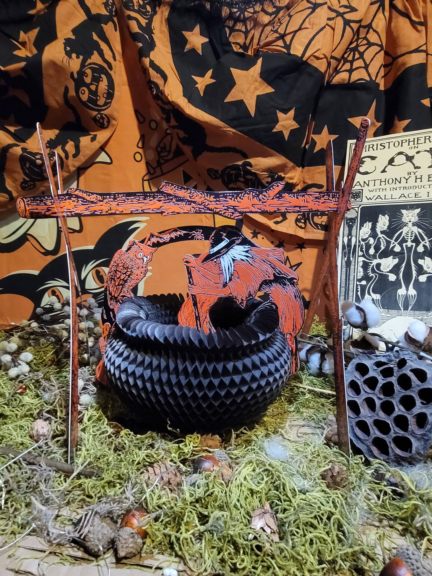 Vintage Halloween Style Witch with Cauldron Paper Centerpiece
