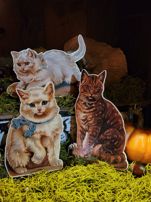Vintage Victorian Cats large Hanging Ornaments