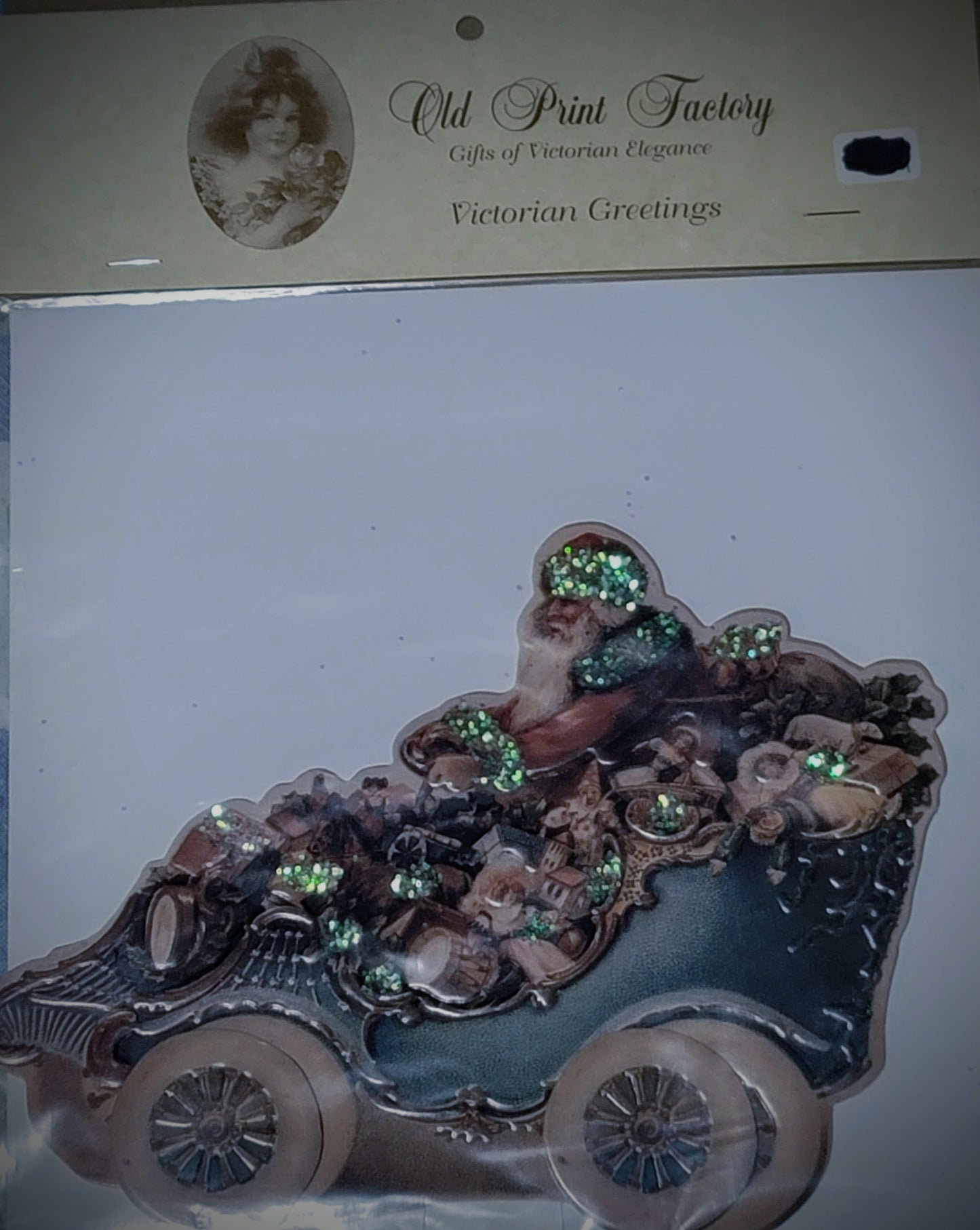 Vintage Victorian Style Santa in Car with Toys Easel Card