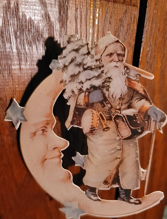 Vintage Victorian Christmas Style Belsnickle Santa Moon Paper Ornament