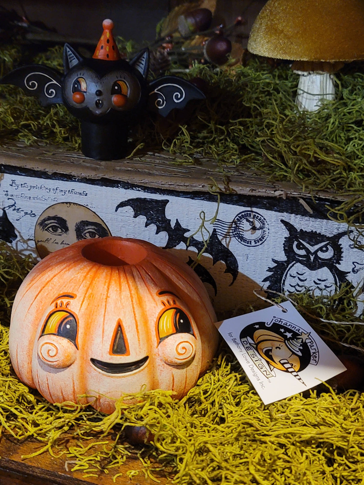 Johanna Parker Squatty Batty on Pumpkin Figurine Container