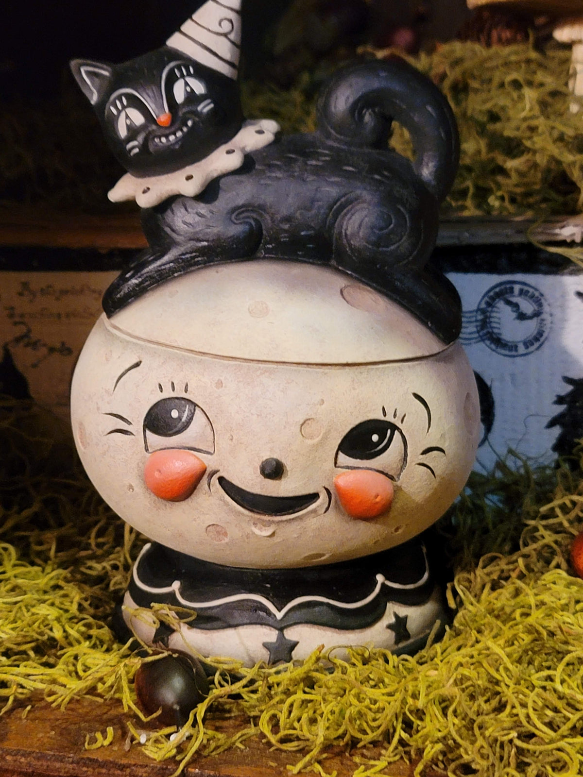 Johanna Parker Black Cat Looney-Jack-O-Luna Candy Container