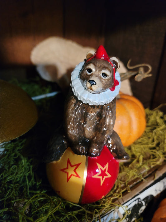 Vintage Victorian Circus Bear on Ball Heirloom Christmas Birthday Ornament