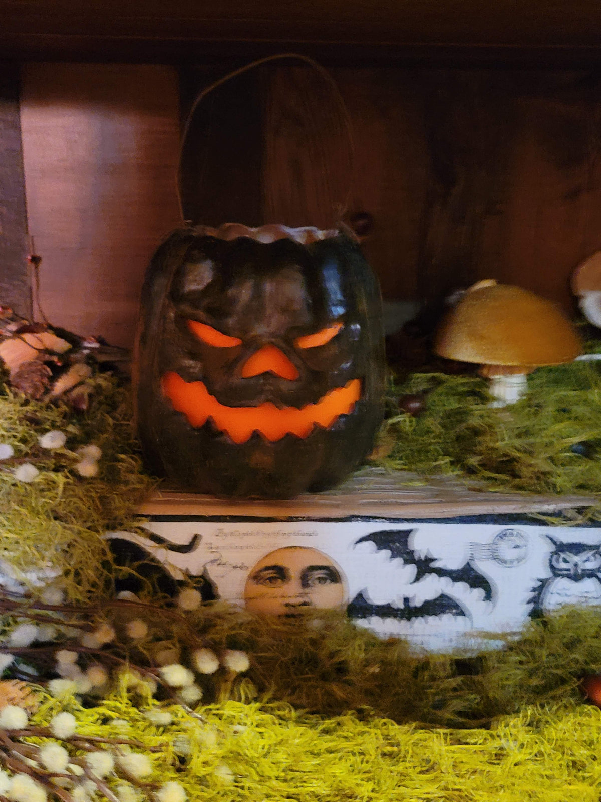 Primitive Halloween Grumble Gourd Pumpkin Bucket Lantern