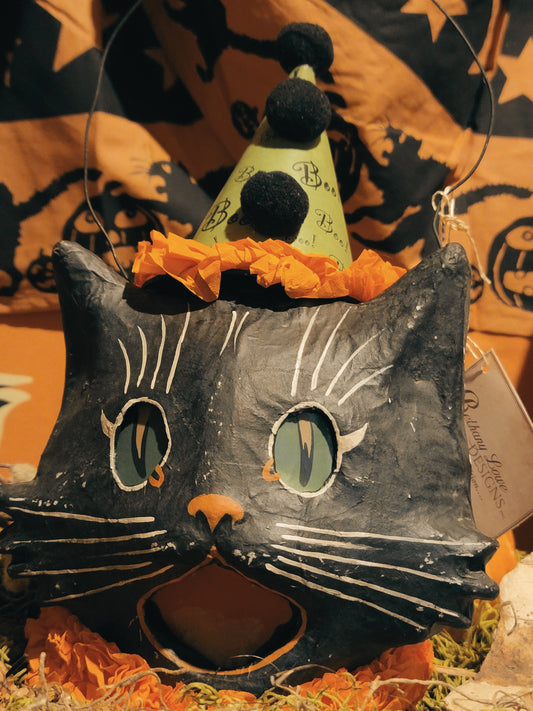Vintage Halloween Style Bethany Lowe Black Cat Witch Candy Container Lantern