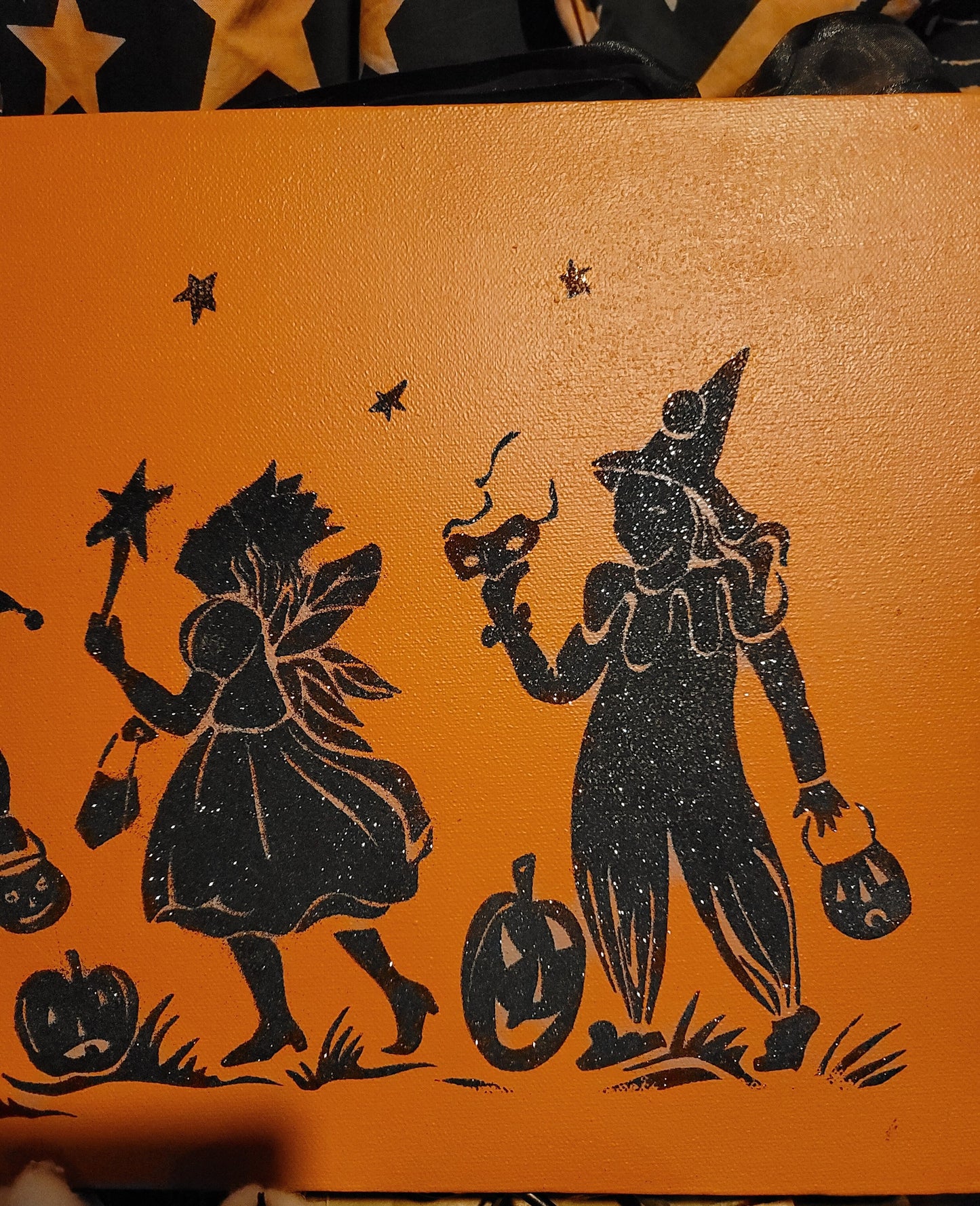 Vintage Halloween Style Halloween Trick or Treater Parade Canvas Wall Hanging