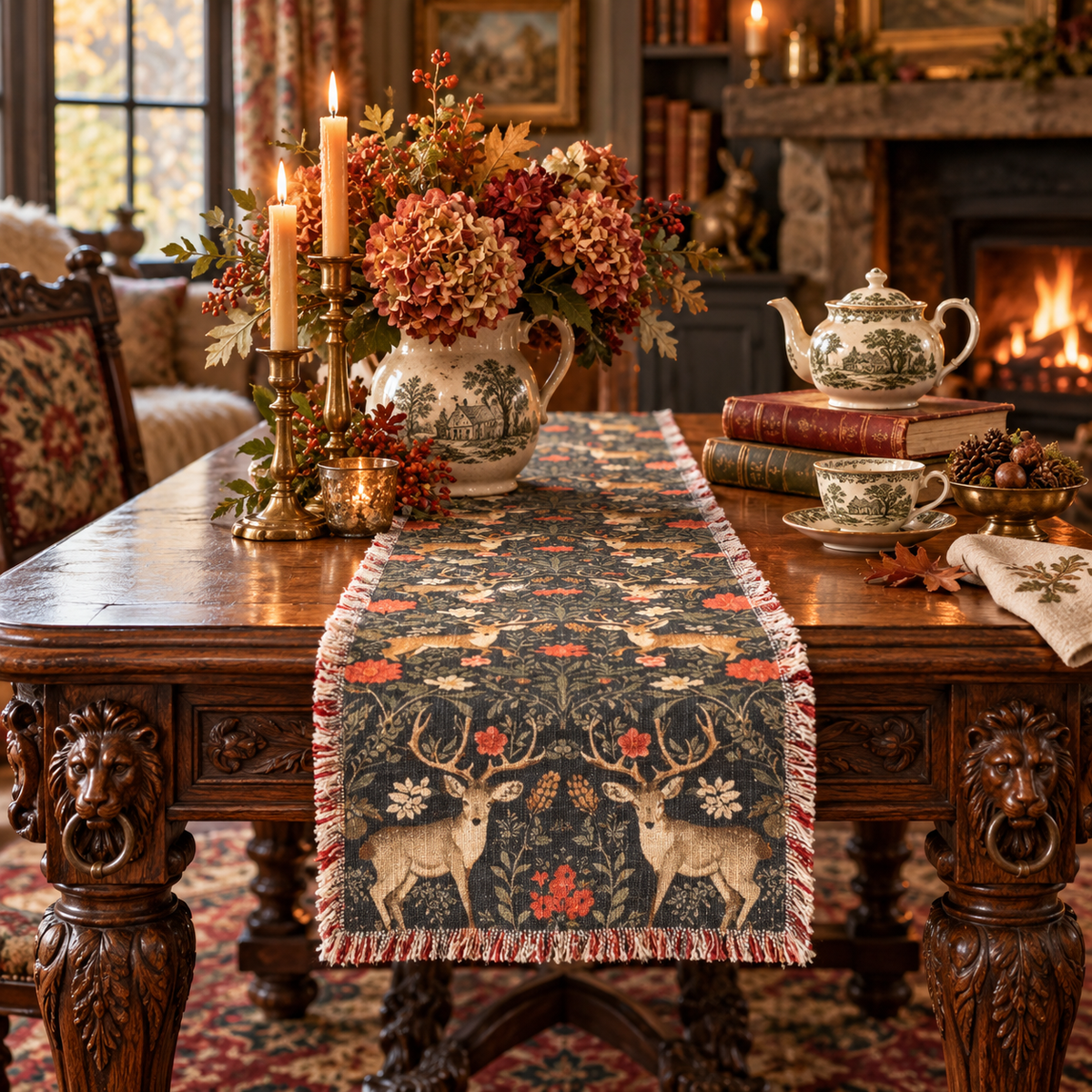 Halloweth Foxglove Moor Manor Woodland Stag Heirloom Table Runner