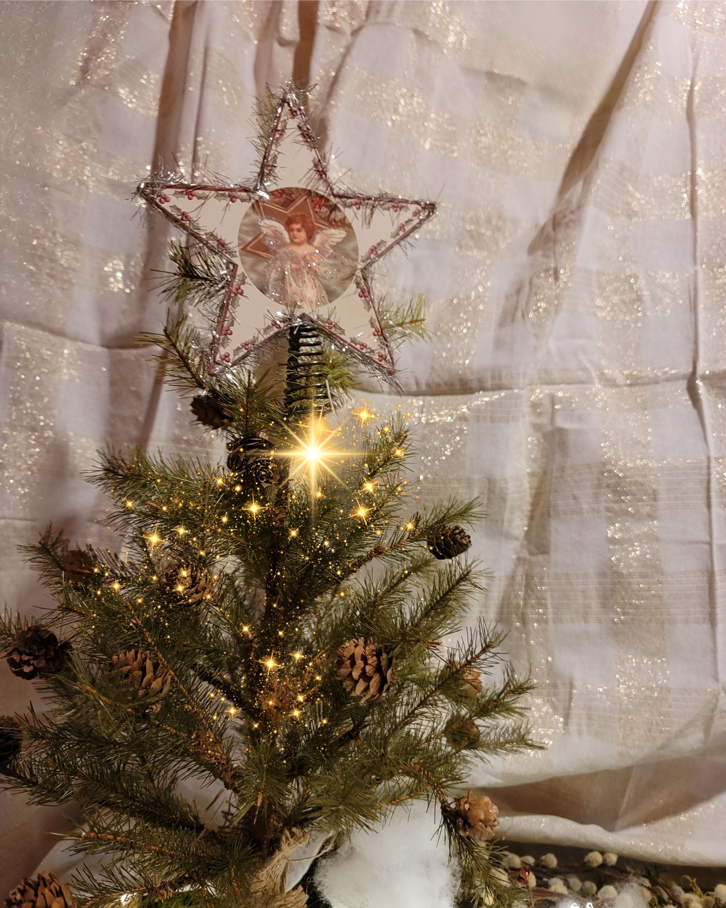 Primitive Victorian Christmas Style Angel Star Tree Topper