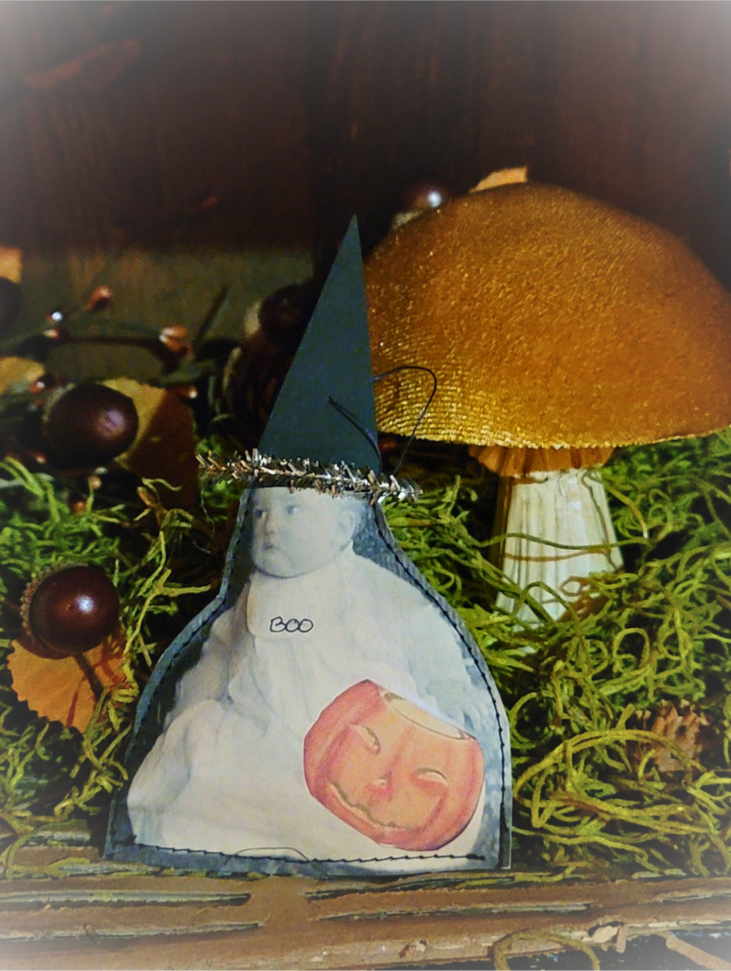 Vintage Halloween Style Photo Boo Baby Witches Paper Ornament Set