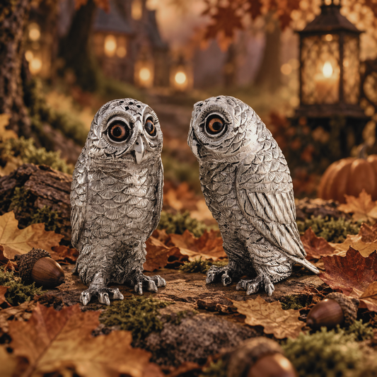 Nettlewick Vagabond House Owls Pewter Salt and Pepper Shakers Set