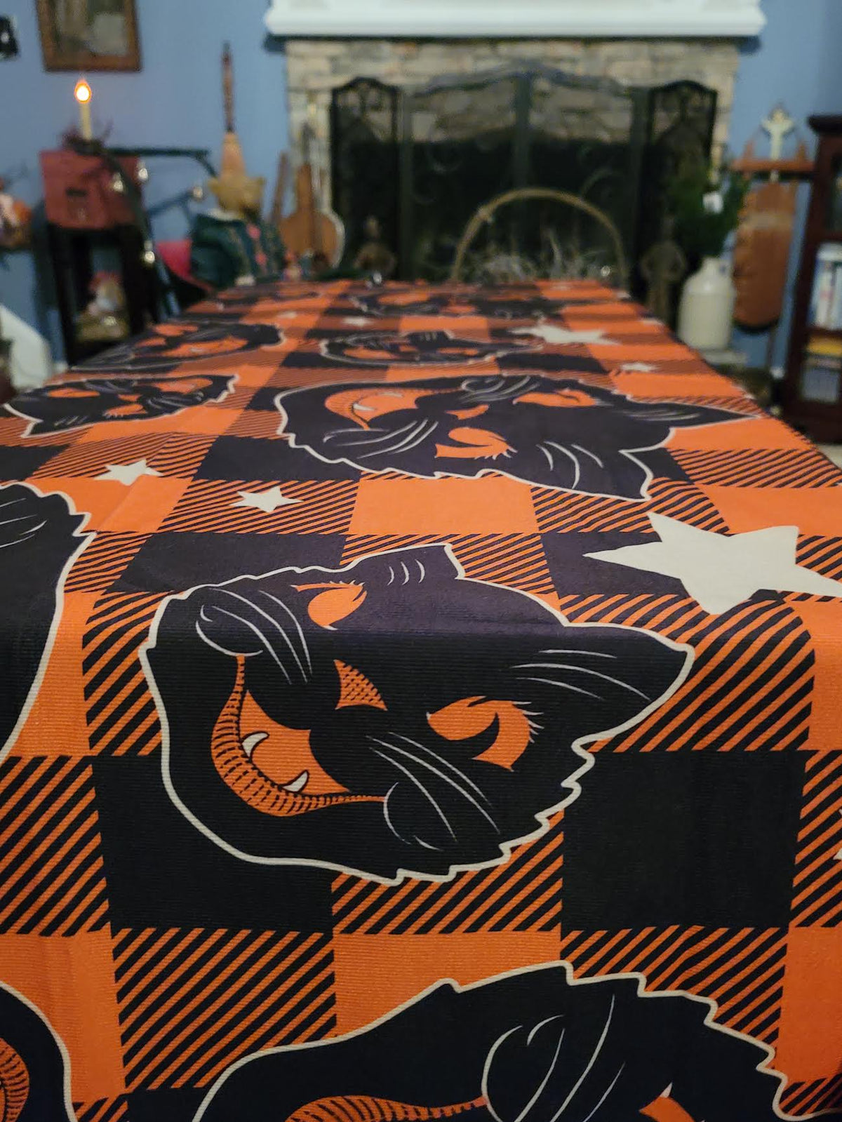 Vintage Halloween Style Black Cat Retro Table Cloth