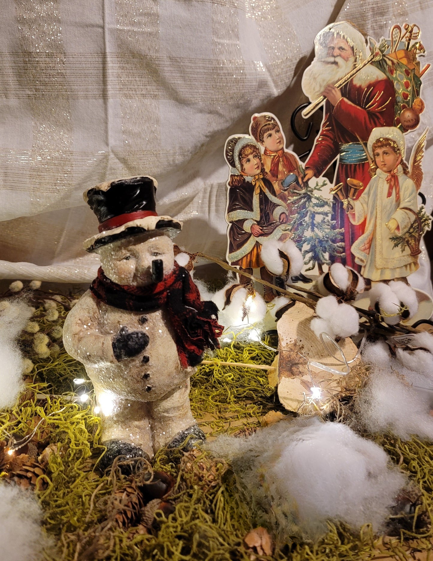Vintage Victorian Style Christmas Postcard WC Fields Snowman Figurine