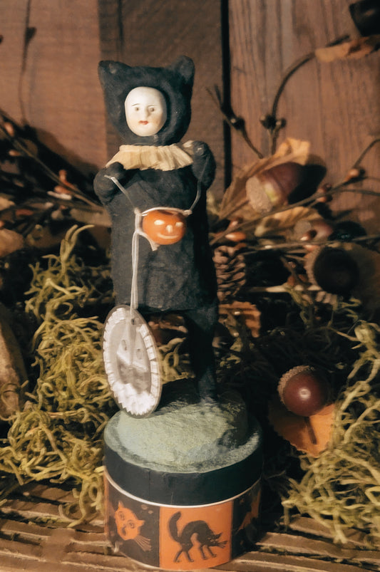 Vintage Halloween Style Cody Foster Black Cat Costume Trick or Treater on Box