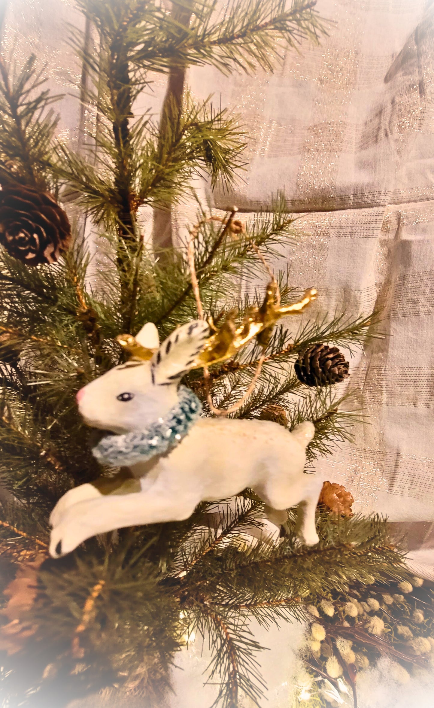 Whimsy Christmas Folk Art Jack a Lope Rabbit with Antlers Ornament