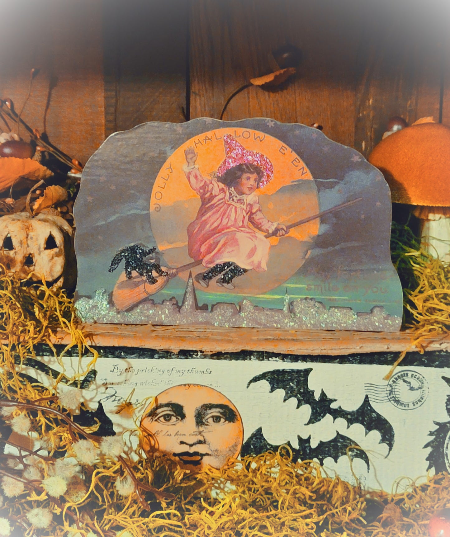 Vintage Halloween Postcard Victorian Witch Frogmore Music Box