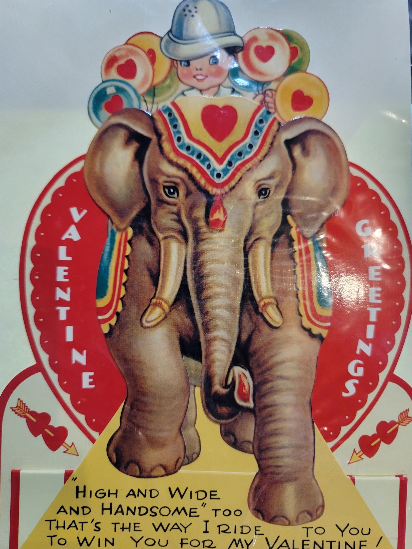 Vintage Victorian Style Standing Boy on Elephant Valentine Easel Greeting Card