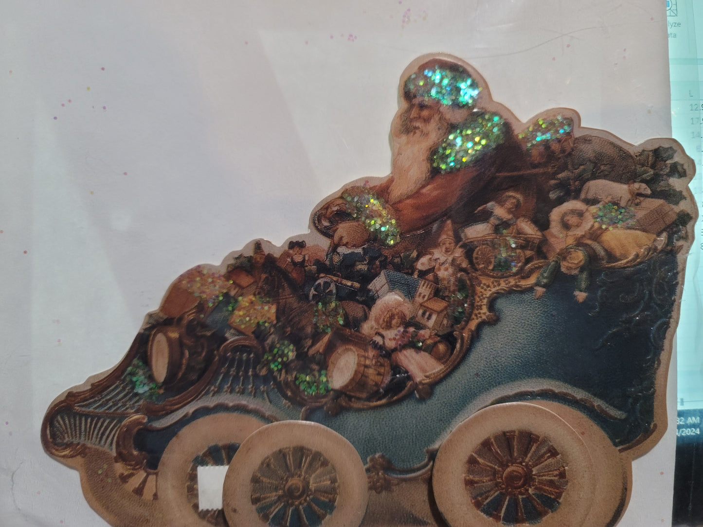 Vintage Victorian Style Santa in Car with Toys Easel Card