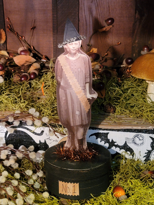 Vintage Halloween Style Photo Witch with Banner Box Container