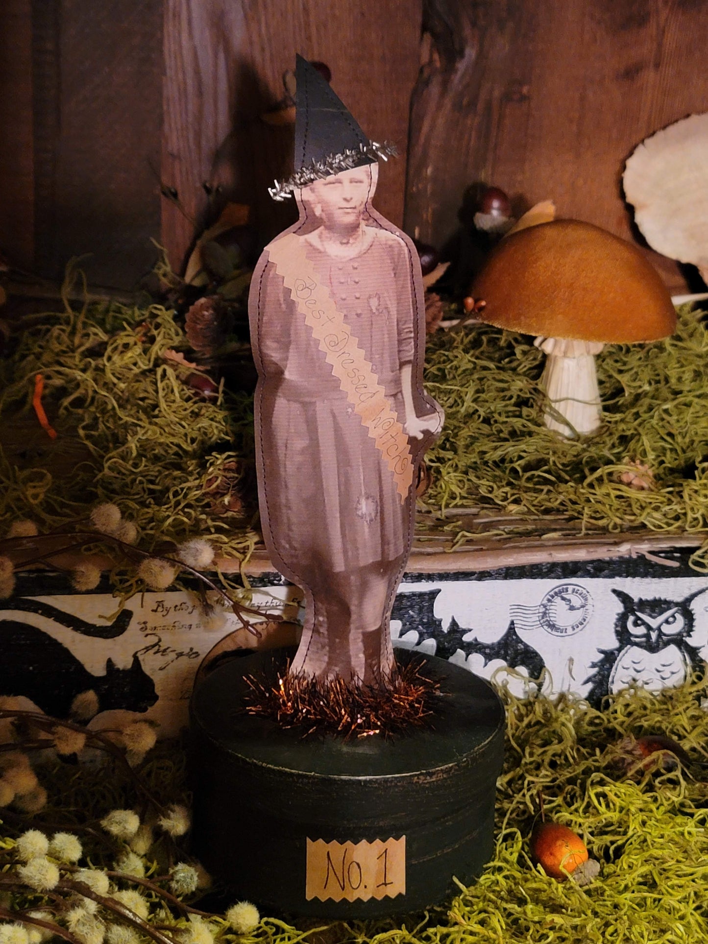 Vintage Halloween Style Photo Witch with Banner Box Container