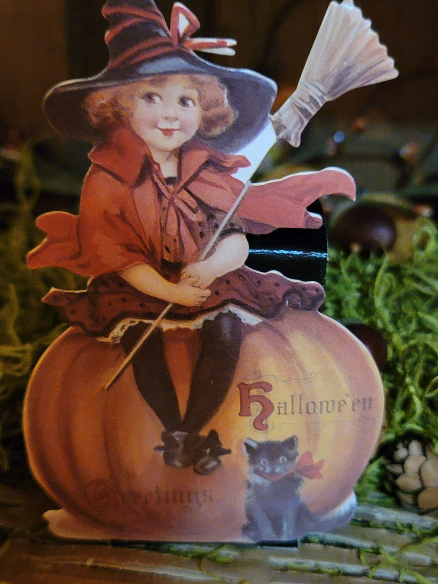 Vintage Halloween Postcard Style Witch or Pumpkin Gift Box Greetings