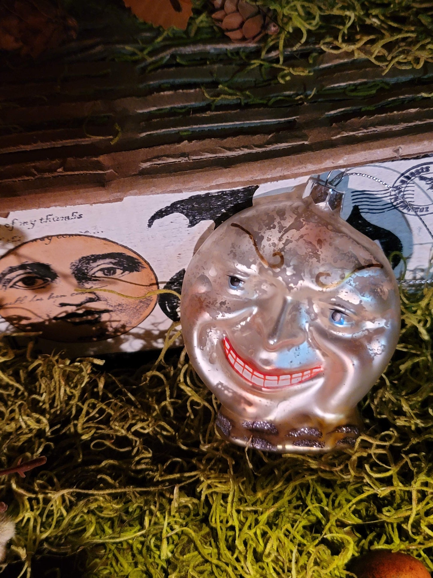 Vintage Victorian Style Man in the Moon Mercury Glass Ornament