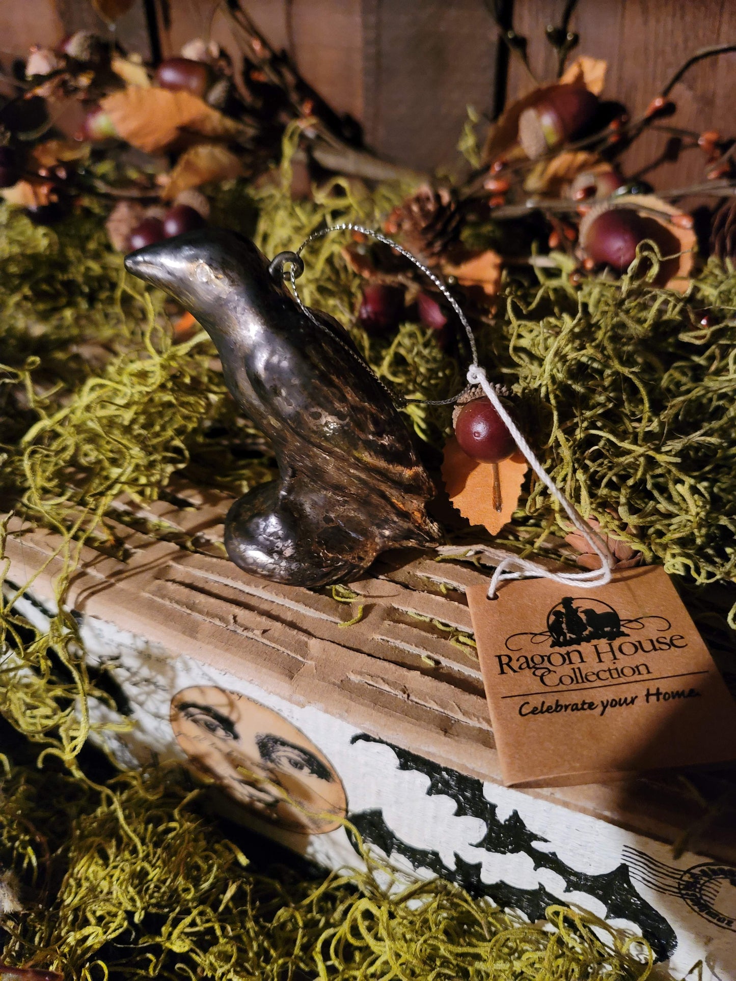 Vintage Halloween Mercury Raven Crow Ornament Ragon House