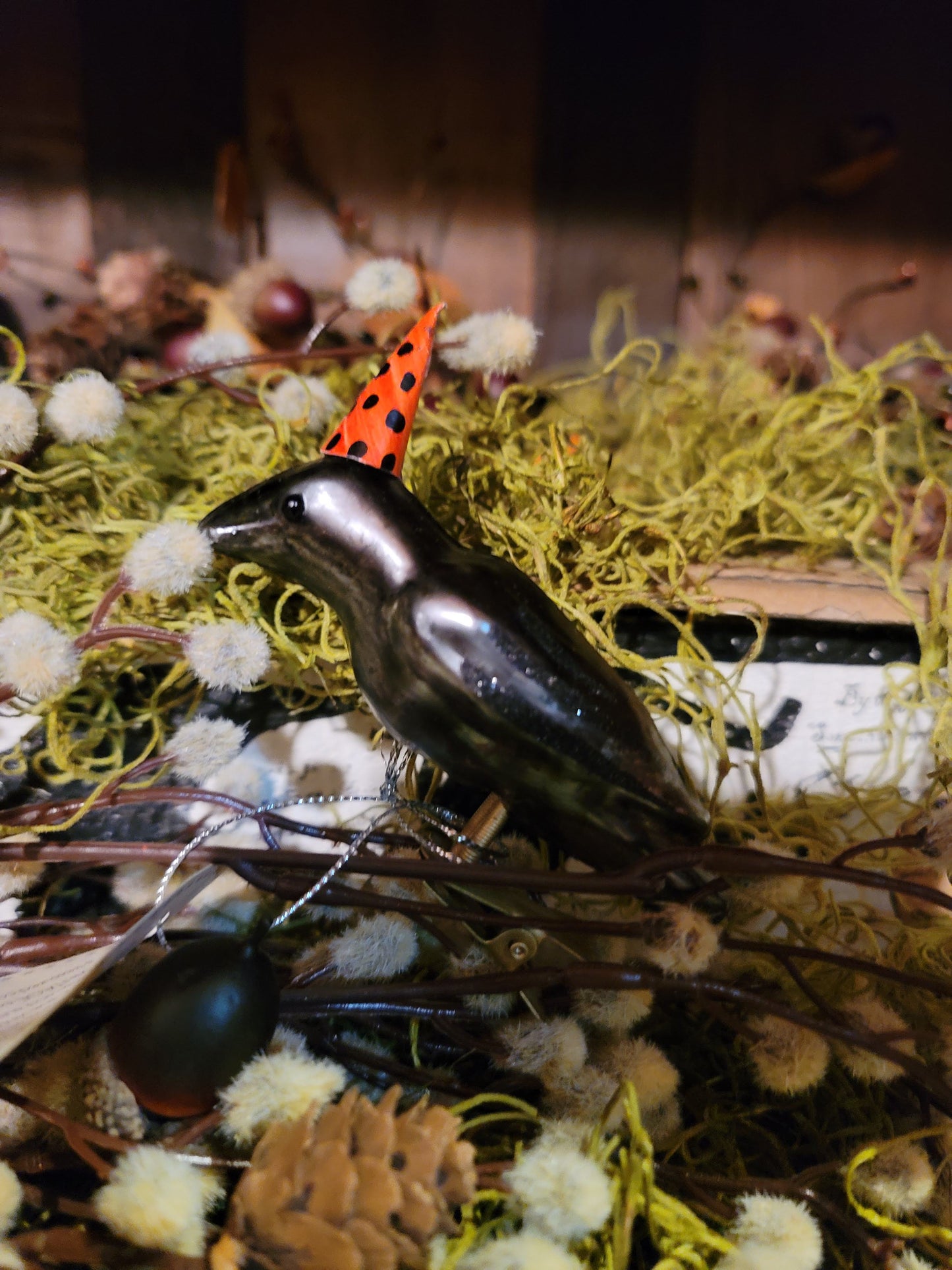 Vintage Halloween Style Raven Witch Crow Mercury Ornament KD Vintage