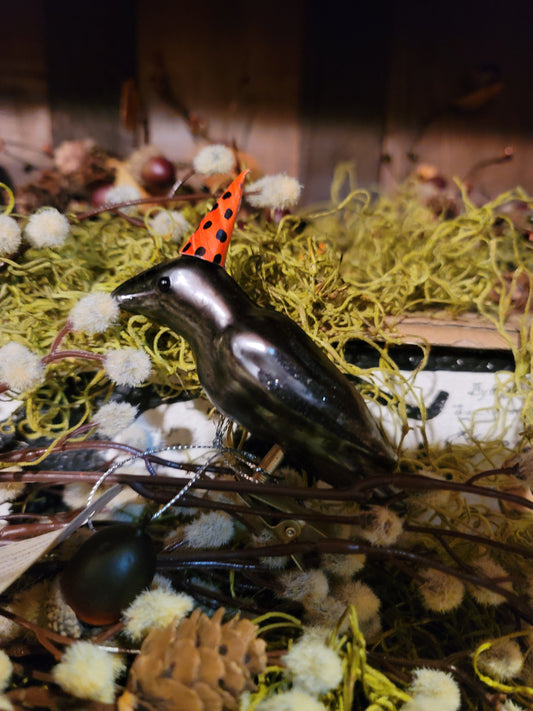 Vintage Halloween Style Raven Witch Crow Mercury Ornament KD Vintage