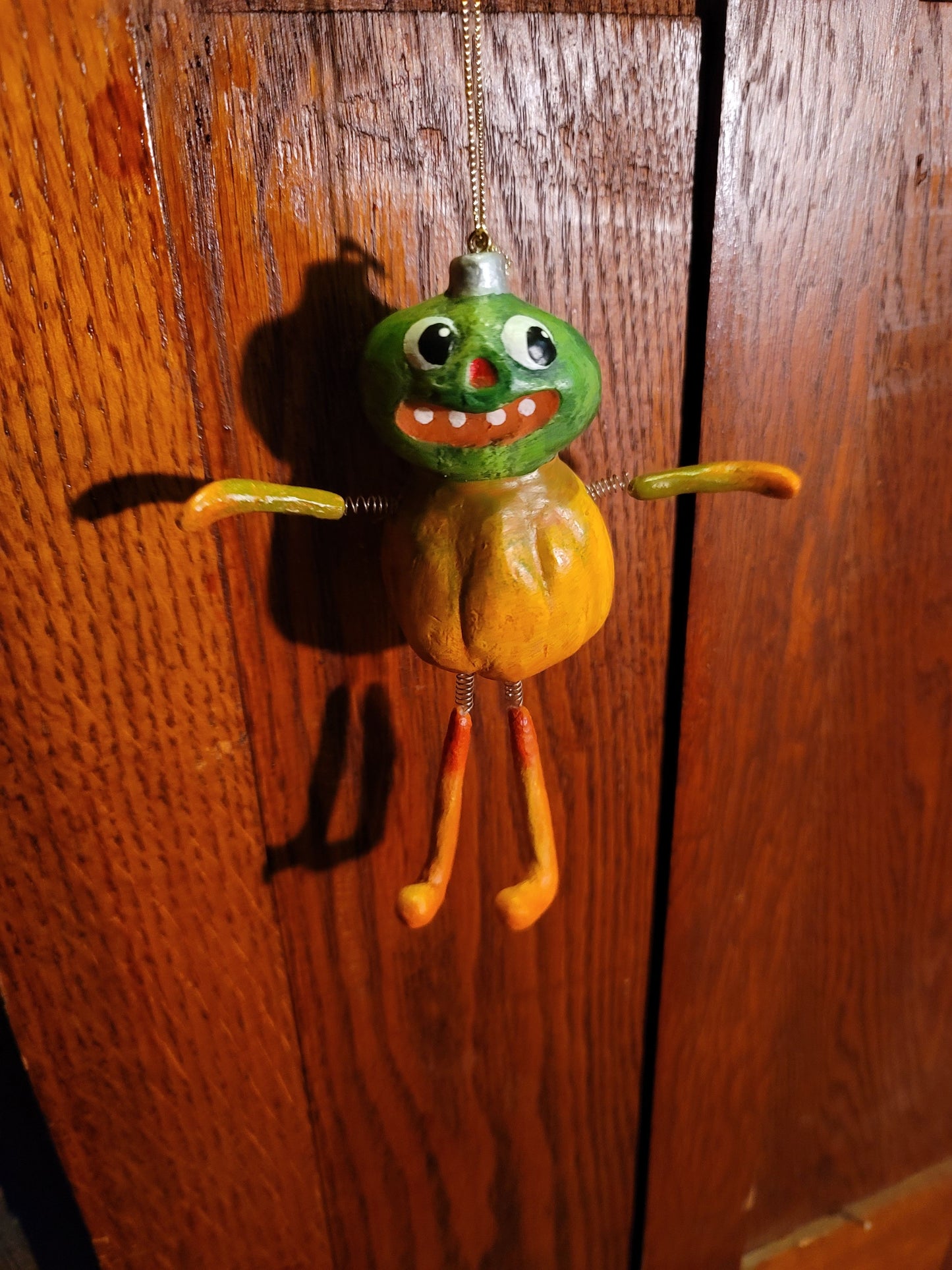 Vintage Halloween Style Silver Willow Bobble Head Pumpkin Gourd Ornament