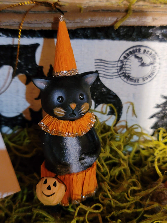 Vintage Halloween Style Bethany Lowe Black Cat Witch Catarella Ornament