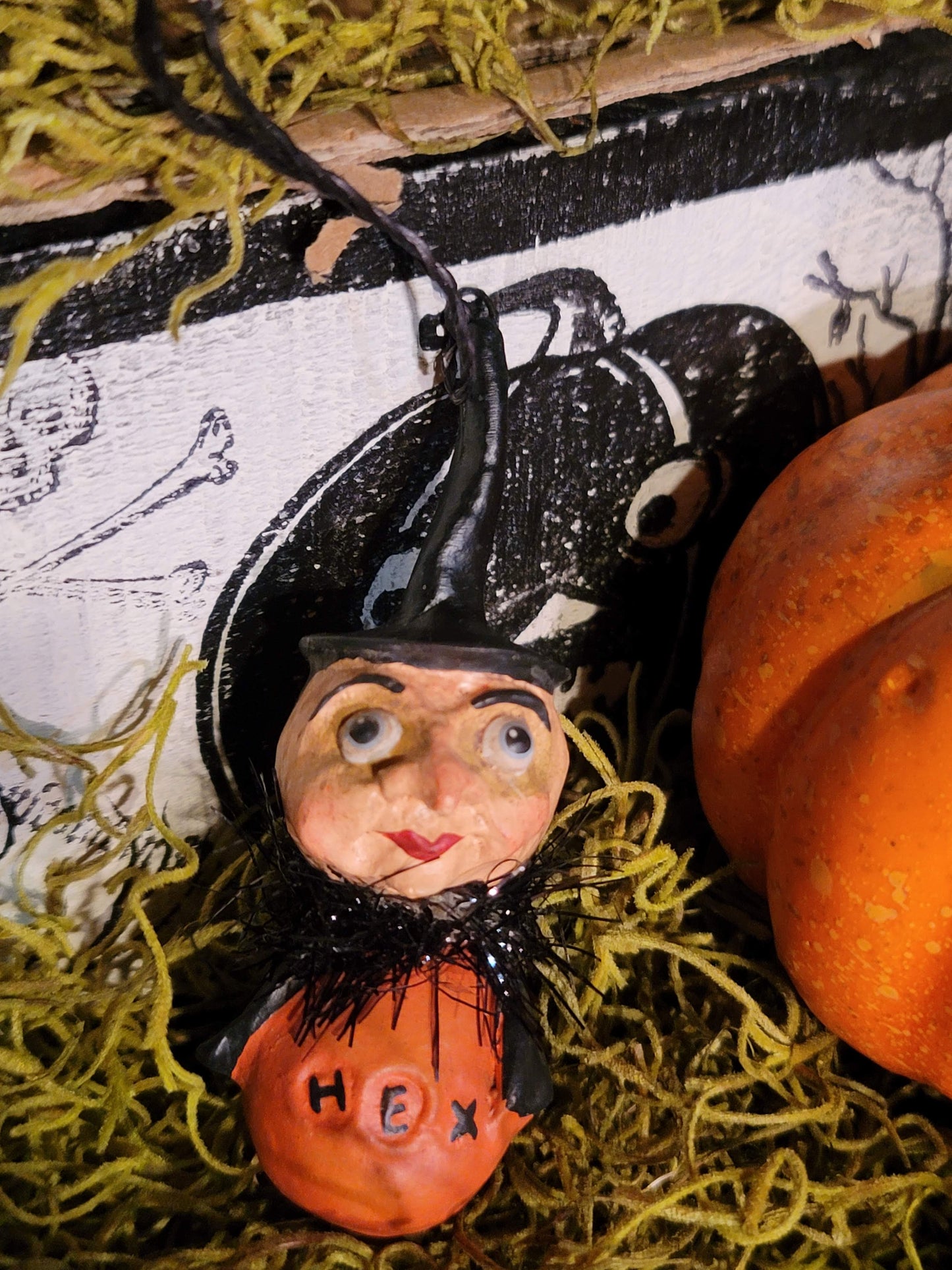 Vintage Halloween Style Debra Schoch Hop Hop Jingle Boo Witch HEX Ornament