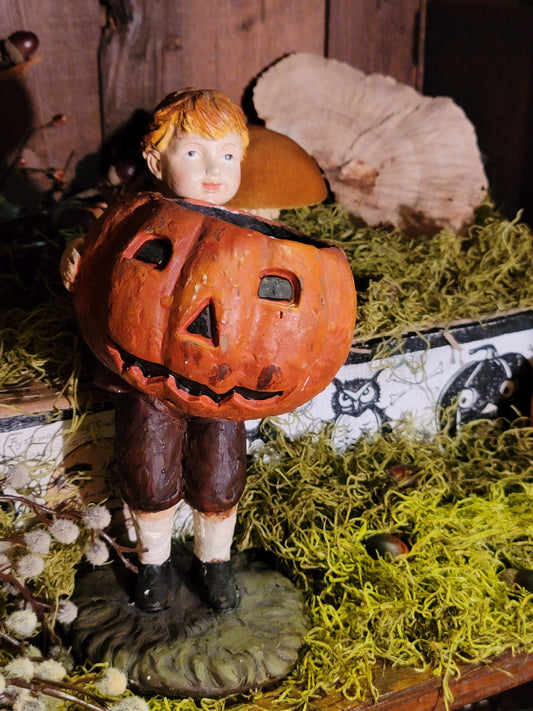 Vintage Halloween Style Postcard Pumpkin Boy Candy Container Ragon House