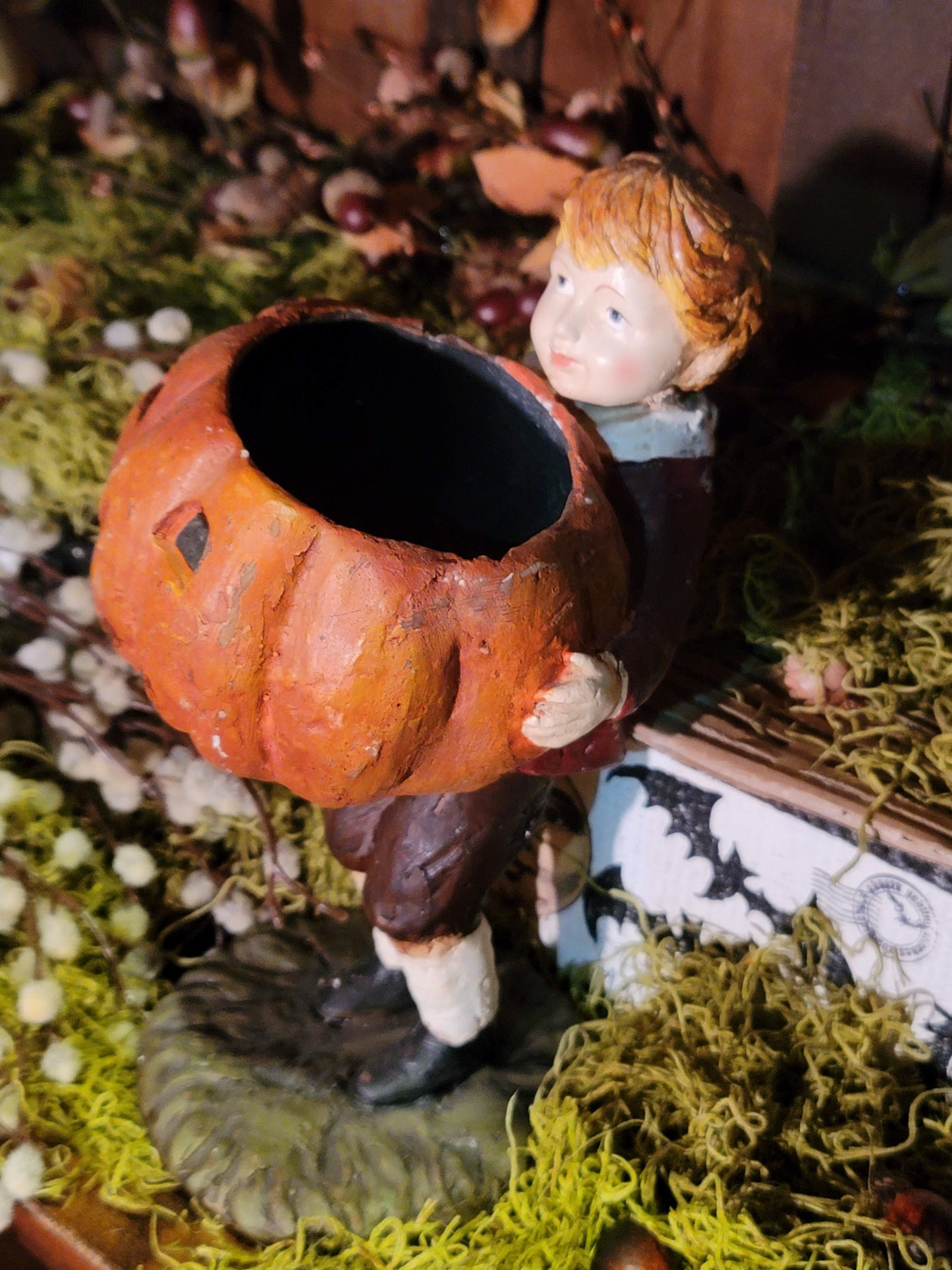 Vintage Halloween Style Postcard Pumpkin Boy Candy Container Ragon House